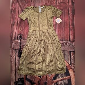 NWT Gorgeous Green Gold Fit And Flare Velvet Dress